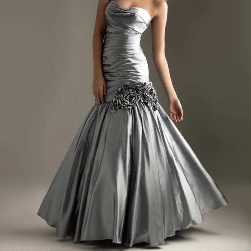 Night Moves Strapless Silver Gown